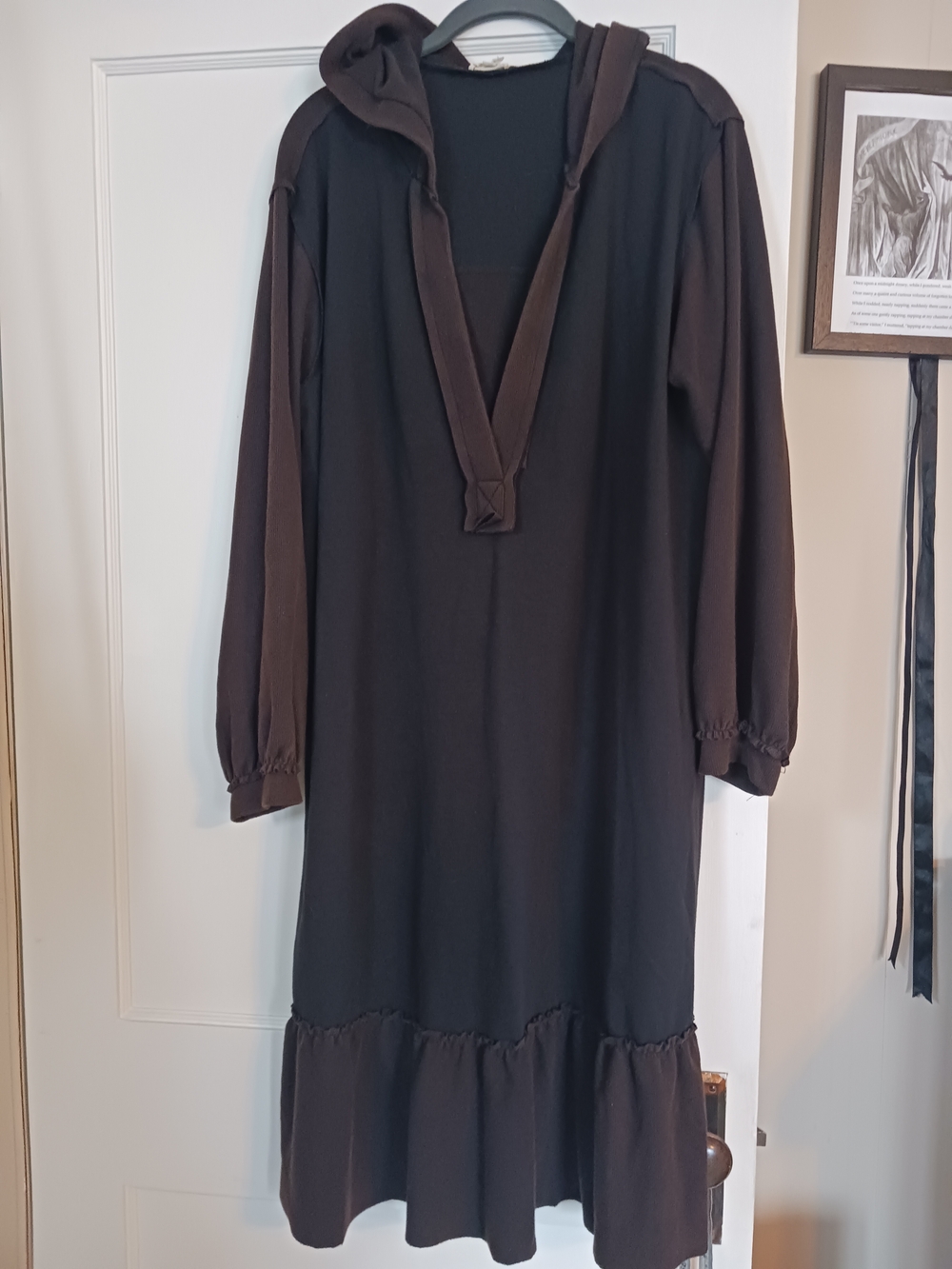 POL Black Long-Sleeve Hooded Ruffle Midi Dress